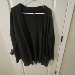 Dark Green Open Cardigan